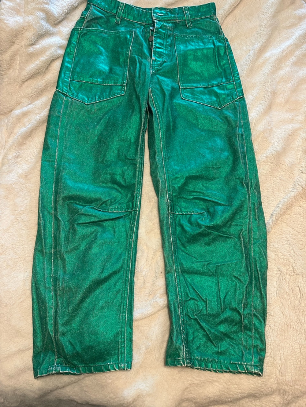Free People Sample Green Metallic Ankle-Length Utility Pants One Of A Kind!